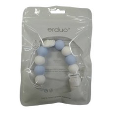 erduo 時尚奶嘴鏈 水+白花 寶寶防掉鏈 矽膠奶嘴夾, 水 +白花, 1個