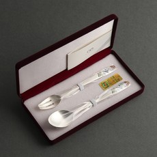 인스푼 꼬마사슴 어린이은수저 스푼 + 포크, 홍색, 1세트