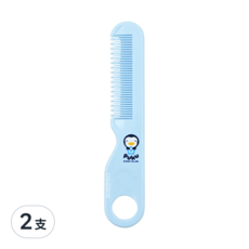 PUKU 藍色企鵝幼兒髮梳，圓球面齒設計，安全無毒材質, 藍色企鵝, 2支
