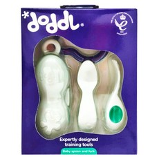 doddL 人體工學嬰兒學習餐具組, 6個月以上適用, 附攜帶盒, 湖水綠, 湯匙 + 叉子 + 攜帶盒, 1組