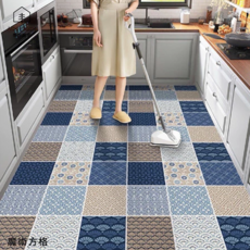 復古花紋PVC皮革廚房地墊, 120x150cm, 魔術方格, 150 x 120cm, 1個