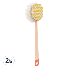雙面長柄沐浴刷 Set 2支, PP+尼龍毛, 植毛刷款/搓布刷款, 粉色, 2組