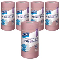 스카트 하루한장 THE 버블 항균 수세미, 로즈핑크, 40개입, 5개