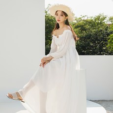 VENDIS 女款素色露肩沙灘連衣裙 H215