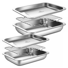 WAGENSTEIGER 不鏽鋼托盤組，含滴油架+托盤三件套 S 27x20x5cm 1入 + M 32x22x5cm 1入, S(盤子 + 瀝油架 + 托盤三件式), 1組