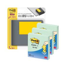 쓰리엠 포스트잇 강한 점착용 클립 디스펜서 챠콜 + 팝업 리필 KR330 3p 세트, 애플민트, 1세트