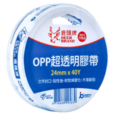 DEER BRAND 鹿頭牌 OPP超透明膠帶 24mm x 40Y, 高黏性, 文件封口, 耐氣候變化, 透明, 12個