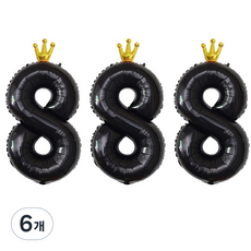 JOYPARTY 숫자 8 은박풍선 왕관 90cm, 블랙, 6개