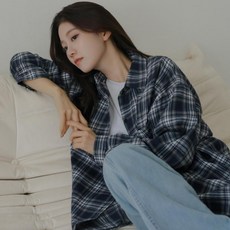Chic Fox 女款Hojju寬鬆格紋襯衫, 海軍藍