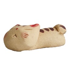 美濃燒 粗陶 貓咪筷架, 陶瓷, 長度約4cm, 日本產, 虎斑, 1個