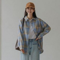 Chic Fox 女款Hojyu寬鬆格紋襯衫, 天藍色