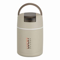 日式304不鏽鋼便攜早餐杯, 600ml, 附摺疊小勺, 矽膠提手圈, 米白色/棕灰色 顏色隨機, 1個