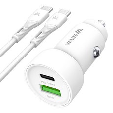 밸류엠 2포트 PPS PD QC 25W 차량용 고속 충전기 + C to C 케이블, VM-B2CPA25WPDQC, 화이트