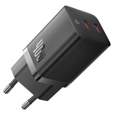 베이스어스 GaN5Pro 안드로이드 아이폰15 C타입+C타입 고속충전기 40W, 블랙, 1개