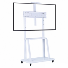 Life+ 32-70吋可調節移動式液晶電視雙桿立架，鋼琴白，穩固耐用，附置物層板, 1台