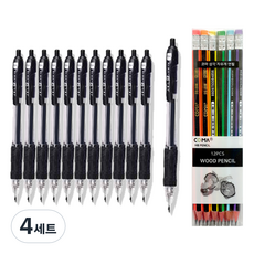 동아 P노크 펜 0.4mm 12p + 투코비 코마 삼각 지우개 연필 SG-208 12p 세트, 검정, 4세트
