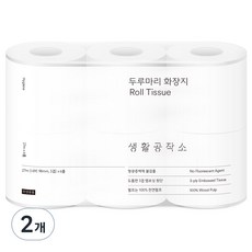 생활공작소 두루마리 천연펄프 3겹 고급롤화장지, 27m, 6개입, 2개