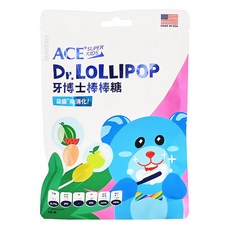 ACE SUPER KIDS 牙博士棒棒糖 Set 8支, 美國牙科博士研發, 含50%膳食纖維, 添加維生素C, 無糖低熱量, 西瓜+青蘋果, 60g, 1袋