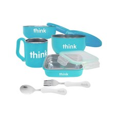 thinkbaby 不鏽鋼兒童餐具6件組, 寶寶碗, 寶寶湯碗, 寶寶水杯, 寶寶便當盒, 湯匙, 叉子, 馬卡龍藍, 碗 + 湯碗 + 便當盒 + 水杯 + 湯匙 + 叉子, 1組