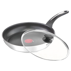 Tefal 特福 電磁爐適用 精靈複合不鏽鋼系列 不沾鍋平底鍋 + 玻璃蓋, 28cm, 1組