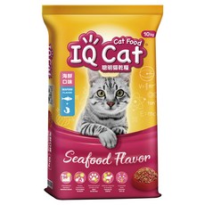IQ Cat 聰明貓 海鮮口味成貓用乾糧，10kg包裝，優質蛋白質, 海鮮口味, 10kg, 1袋