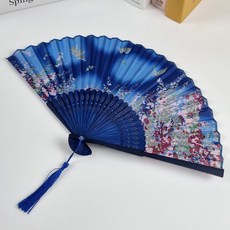 外國人禮物 花與蝴蝶手藝鏤空絲綢扇子, 1個, QD_06_05 櫻花藍