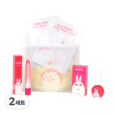 레시피박스 어린이 여행용 심플 메이크업 세트, 휴대용 파우치 + 어린이 마스크팩 2p + 립크레용 + 매니큐어 보타니컬 핑크, 2세트