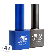 Jello Jello 透亮上層+霧面上層美甲封層膠套裝，10ml，超強效持久，天鵝絨觸感, 透明 10ml, 4組