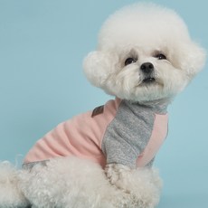 도그아이 강아지 나그랑 티셔츠 핑크 소매 그레이 
