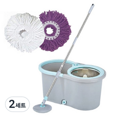手旋濕抹布清掃器 灰色+超細纖維抹布 2入, 2組
