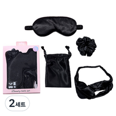 Scawiz高級絲綢睡眠眼罩+髮帶+髮圈+收納包組 3號 黑色, 2套