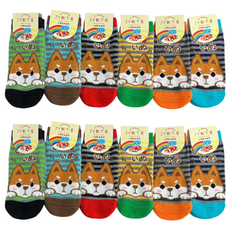 JY SOCKS 靴下屋 兒童款直版襪 柴犬 7-12歲 19-22cm 12雙入, 19~23cm 7~12歲