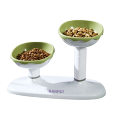 Nanpet可調高度2格寵物餐具, 綠色, 1個