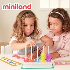 Miniland 透光幾何圖形分類疊疊穿繩 Set, 半透明彩色幾何, 形狀顏色認知, 手眼穿繩精細動作訓練, 不適用