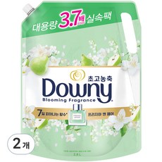 다우니 7일 피어나는 향수 일반 섬유유연제 프리지아 앤 페어 리필, 2.6L, 2개