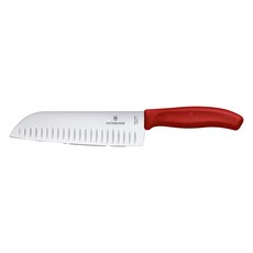 VICTORINOX 瑞士維氏 三德刀, 刀身凹槽設計，切割不沾黏，紅色人體工學握柄, 1支
