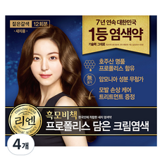 리엔 흑모비책 프로폴리스 담은 크림 염색제 새치용 12회분, 짙은갈색, 4개