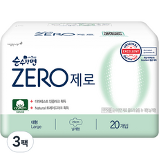 순수한면 제로 생리대 날개형, 대형, 20개입, 3개