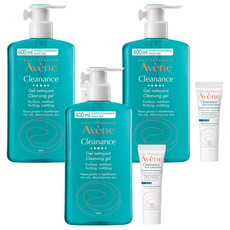 Avene 雅漾 控油清爽潔膚凝膠400ml + 毛孔隱形精華 5ml 套裝, 適合油性/瑕疵肌膚, 3組