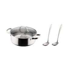 cook power 鍋寶 304不鏽鋼鴛鴦鍋 4L, 蓄熱佳, 適用電磁爐, 附湯勺與漏勺, 26cm, 不鏽鋼色, 1組