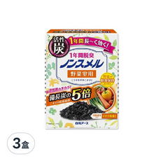 Hakugen Earth 白元 冰箱活性炭脫臭劑1年間 蔬果室用, 備長炭的5倍活性炭除臭，適用於蔬菜室，1年間脫臭, 20g, 3盒