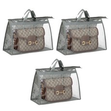 包包防塵收納袋 Set 3個, PVC+無紡布, 灰色/米色, 5種尺寸, M, 3個裝, 1組