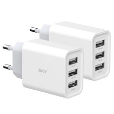 스카이 필 C3 18W 3포트 USB 어댑터 멀티 충전기, 화이트, 2개