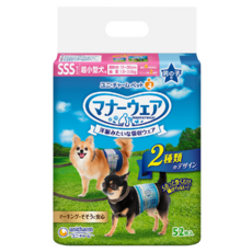 Unicharm Pet 禮貌帶 男犬用 SSS號 超小型犬用 腰圍15~30cm 體重1.5~3.0kg 52片, SSS(腰圍15~30cm 體重1.5~3kg), 1包