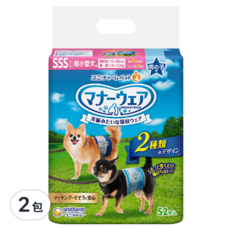 Unicharm Pet 禮貌帶 男犬用 SSS號 超小型犬用 腰圍15~30cm 體重1.5~3.0kg 52片, SSS(腰圍15~30cm 體重1.5~3kg), 2包