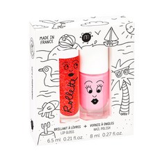 nailmatic KIDS 法國兒童唇彩指甲油組 歡樂假期 Set 2入, 草莓味唇蜜+水性指甲油, 唇彩6.5ml+指甲油8ml, 1盒