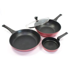 Kitchen-Art 韓國產鑽石塗層鍋具組, 混色, 平底鍋 28cm+深炒鍋 28cm+煎蛋鍋 16cm+玻璃鍋蓋 28cm, 1組