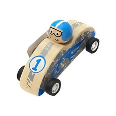 GANZ木製賽車,藍色,安全木質玩具,兒童益智玩具,迷你賽車模型, 1個