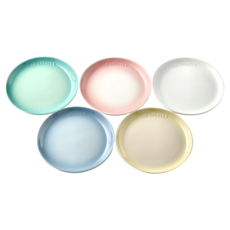 LE CREUSET 花蕾系列餐盤組 Set 5入, 17cm 石瓷 (雪花白/沙丘白/淡粉紅/海岸藍/薄荷綠), 雪花白 + 沙丘白 + 淡粉紅 + 海岸藍 + 薄荷綠, 1組