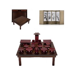 남원 문화재 물푸레 간편실속 제기 20p + 남원 창공 엔틱 다용도상 2.5x3.0 + 미니멀 추사 사군자 비단 6폭병풍, 1세트